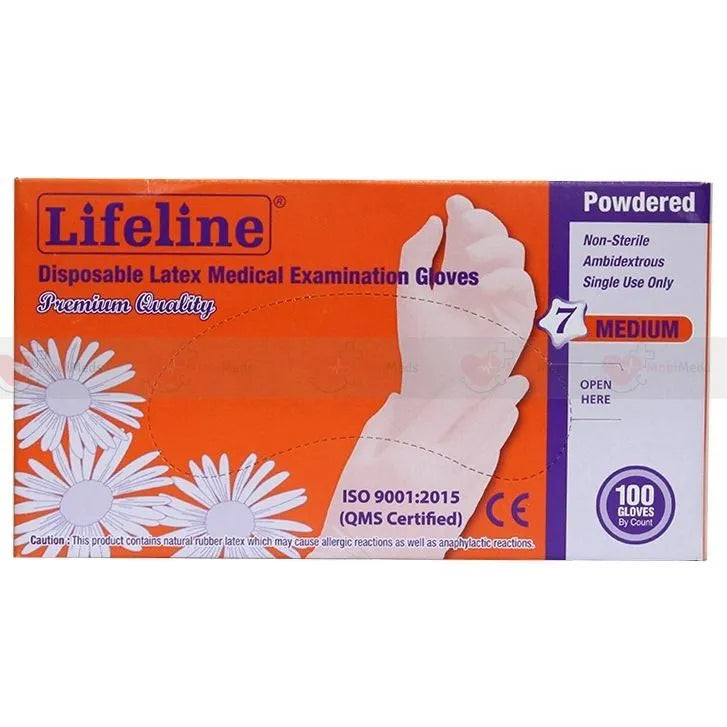 Lifeline Disposable Latex Medical Examination Gloves 100Pcs