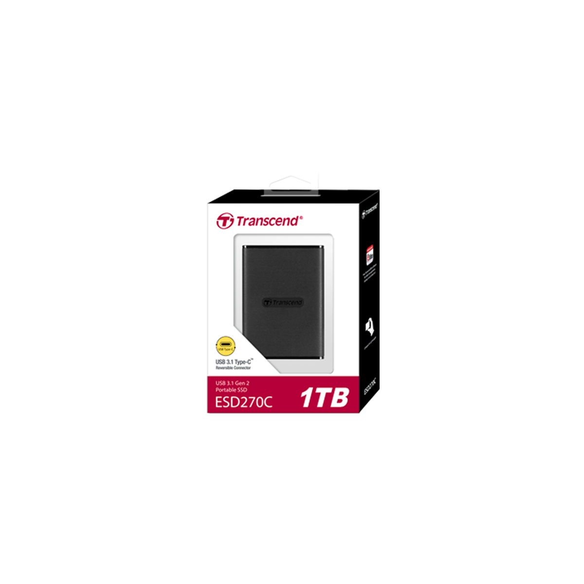 TRANSCEND - TS1TESD270C - 1TB External SSD, ESD270C - USB 3.1 Gen 2, Type-C + TYPE A CABLE