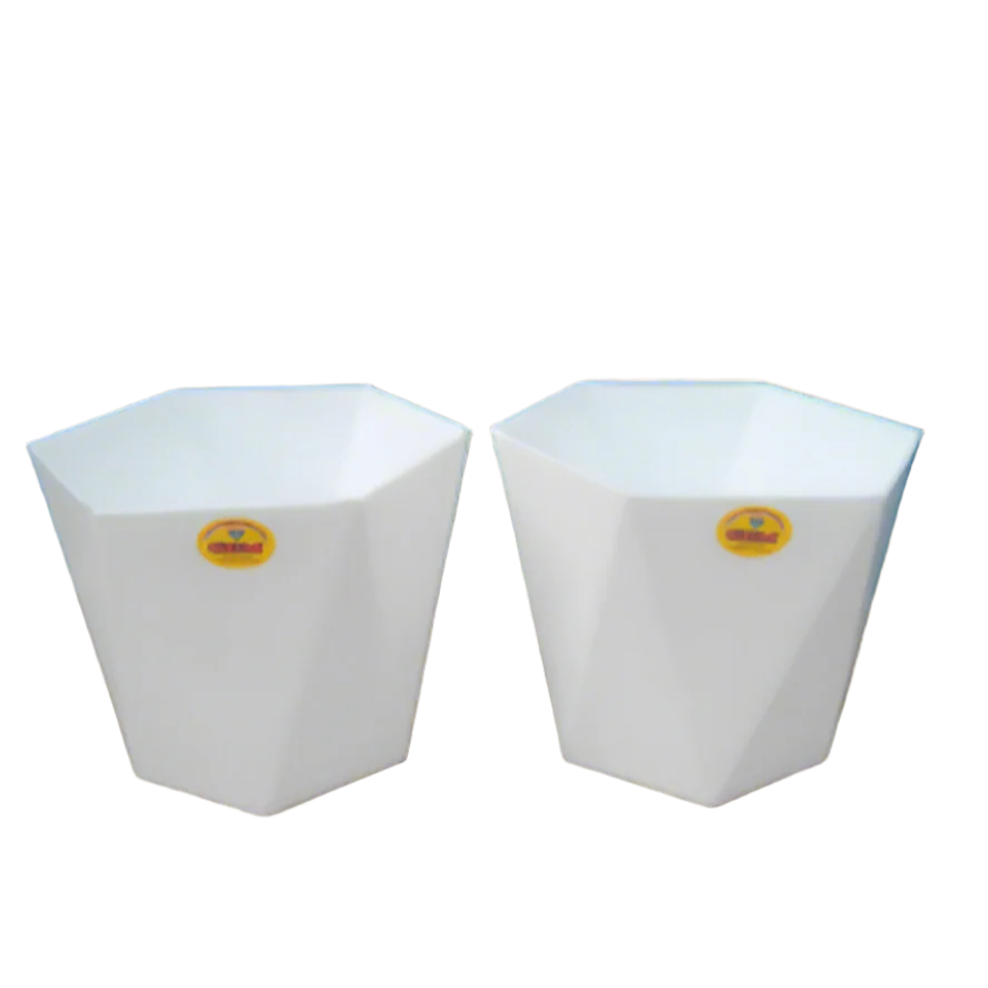 Gem Plasticware White Diamond Series Flower Pot/Gamala 5 Inch with Plate (4001)