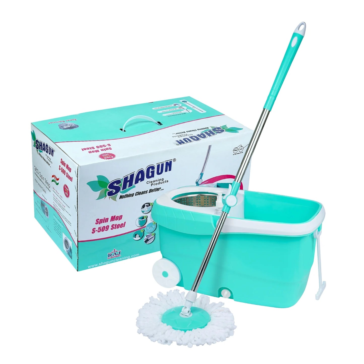 SHAGUN 360° Steel Mop(S-509 Steel) with Basket Stainless Steel Handle Best for Home Cleaning (Blue)