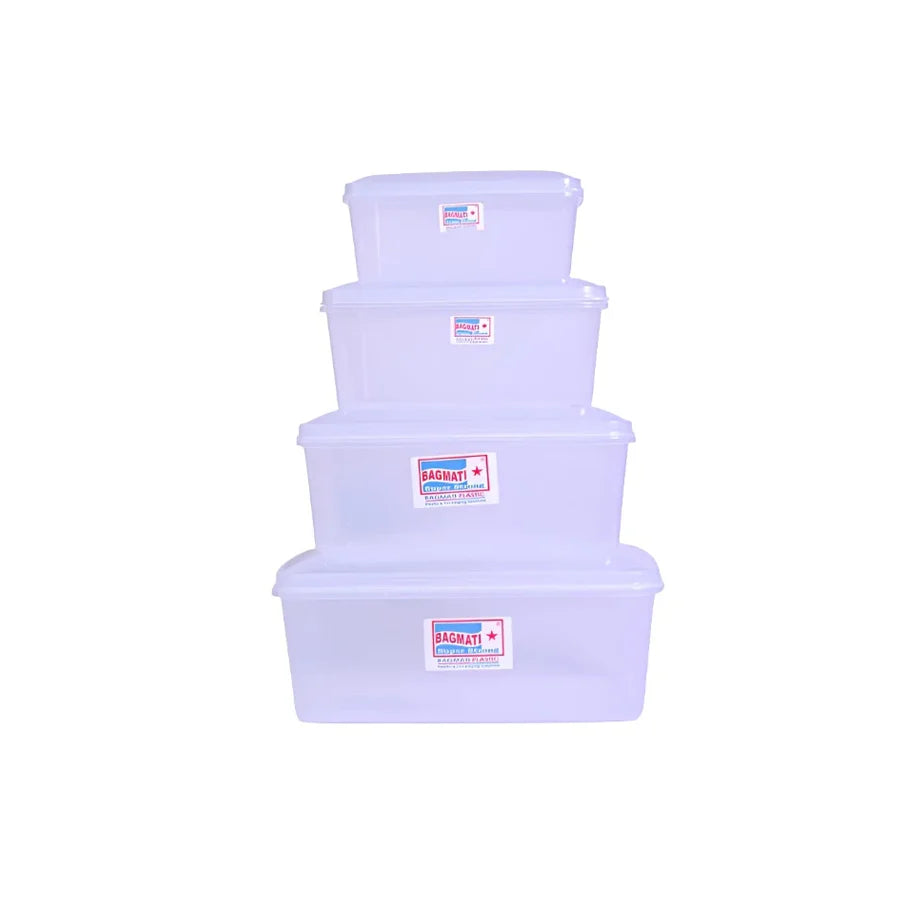 Bagmati Set Of 4 Rectangle Plastic Container | Multipurpose Transparent Plastic Storage Container