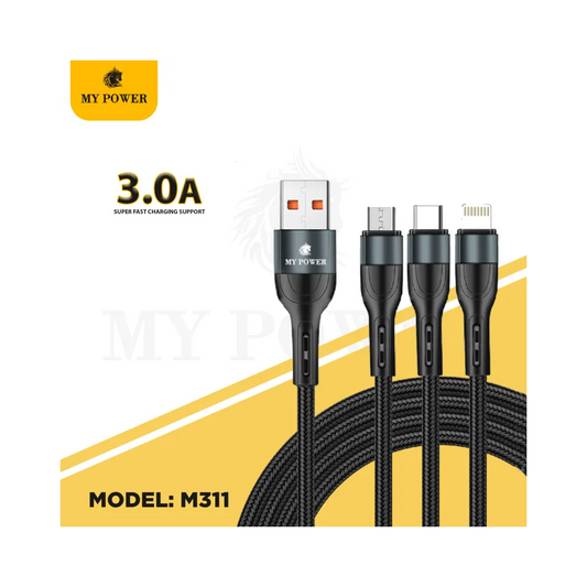 MY Power 3 in 1 Multi Charging Cable Compatible USB to Type c , USB to Micro, USB to Lightning, m311