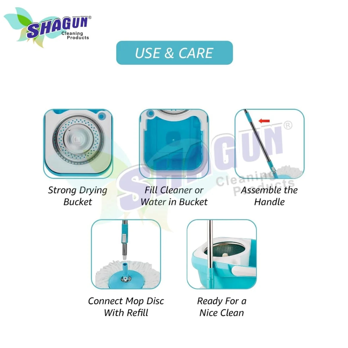 SHAGUN 360° Steel Mop(S-509 Steel) with Basket Stainless Steel Handle Best for Home Cleaning (Blue)