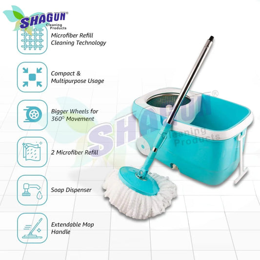 SHAGUN 360° Steel Mop(S-509 Steel) with Basket Stainless Steel Handle Best for Home Cleaning (Blue)