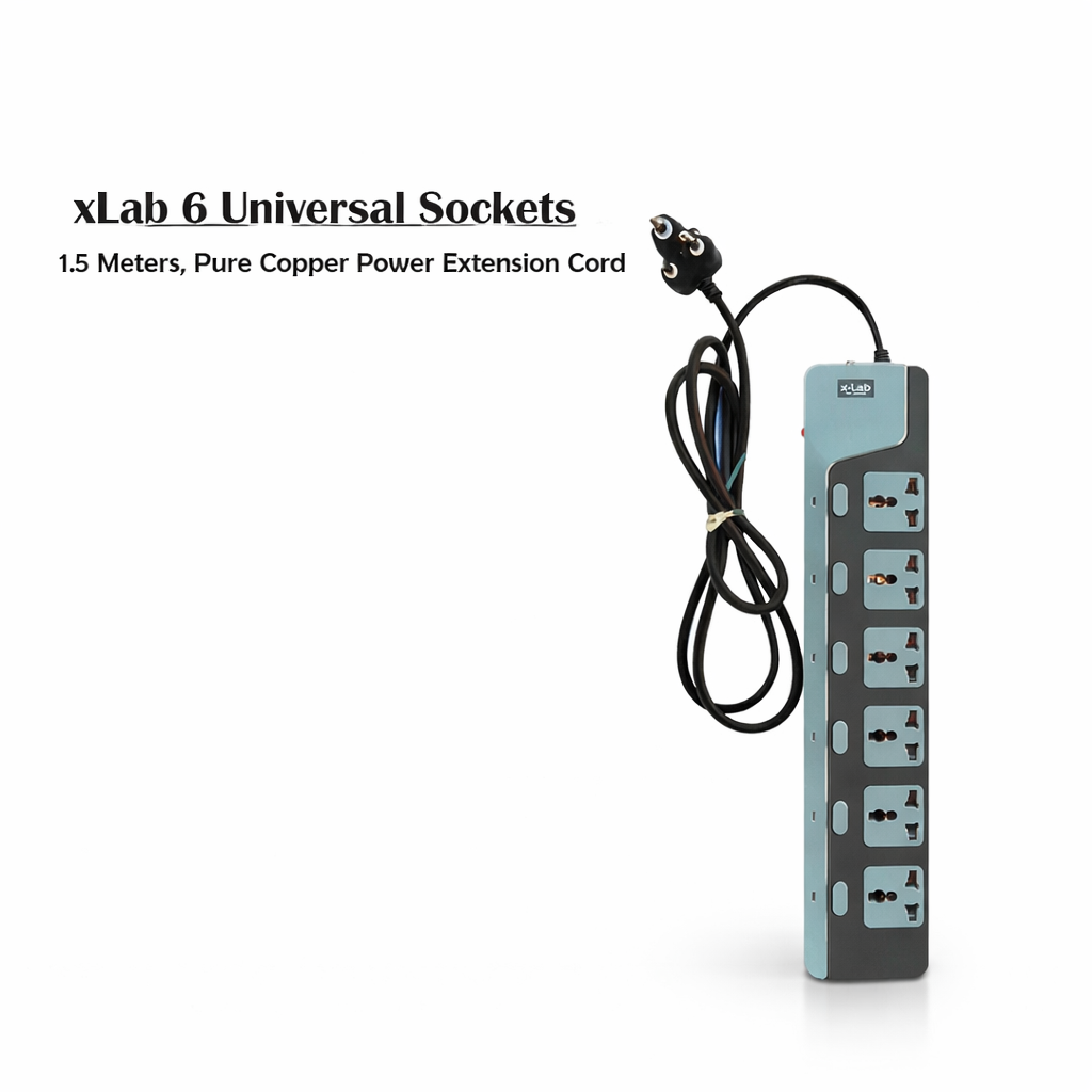 xLab 6 Universal Sockets - 1.5 meters, Pure Copper Power Extension Board with 6 Individual Switches (XEC-660N15)