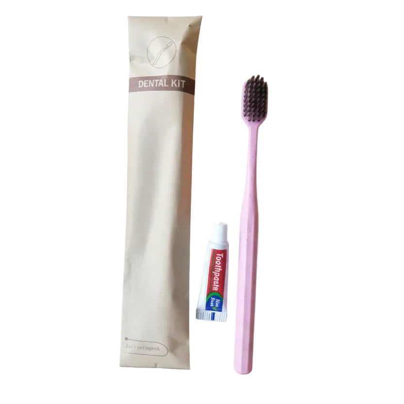 Dental kit (Eco-Friendly Wheat straw toothbrush)5g toothpaste + kraft paper bag