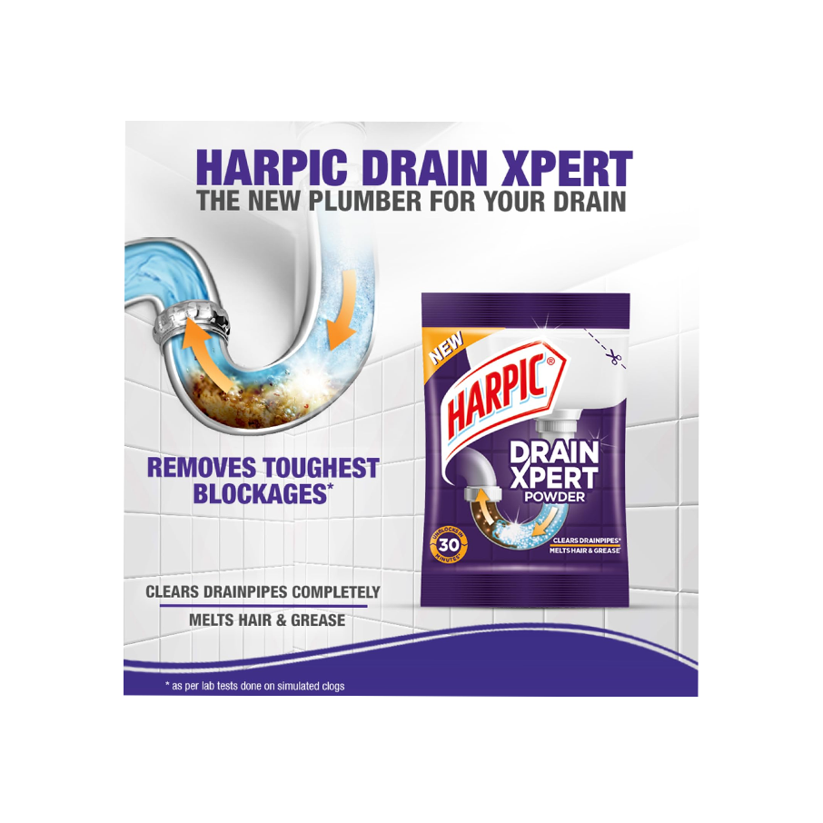 Harpic Drain Xpert Drain Cleaner Powder– 50g (Set of 12)